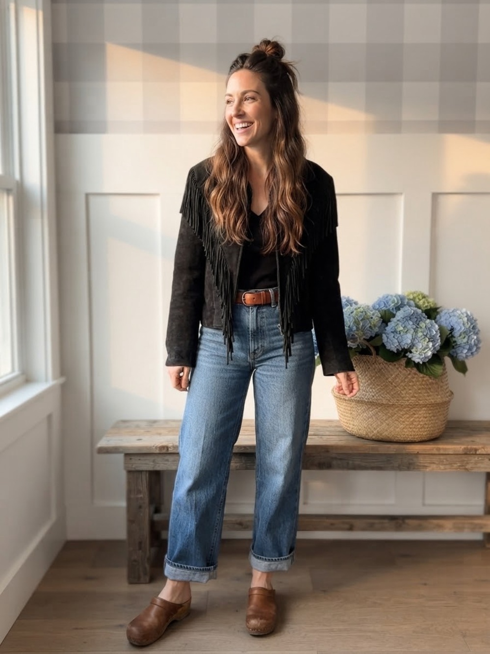 Wilson Black Fringe Leather Jacket Medium